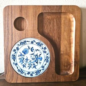 VTG Dolphin Blue Teak Wood Cheese Bread  Thailand
